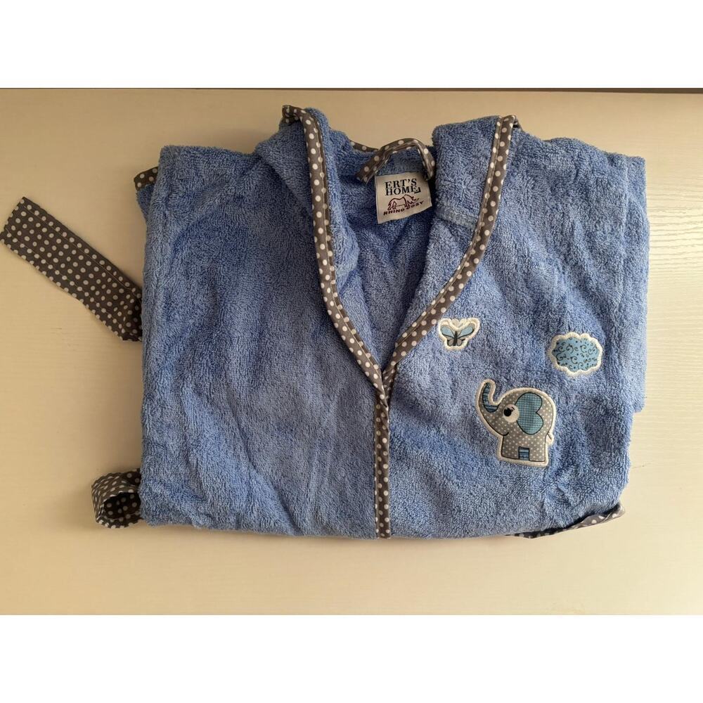 Kids Blue Bathrobe 100% Cotton Hooded Elephant Soft Robe 4-6Y - Picture 8 of 9